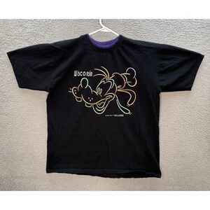 Vintage Disney Shirt Mens Large Black Purple Single Stitch Goofy Velva Sheen 90s